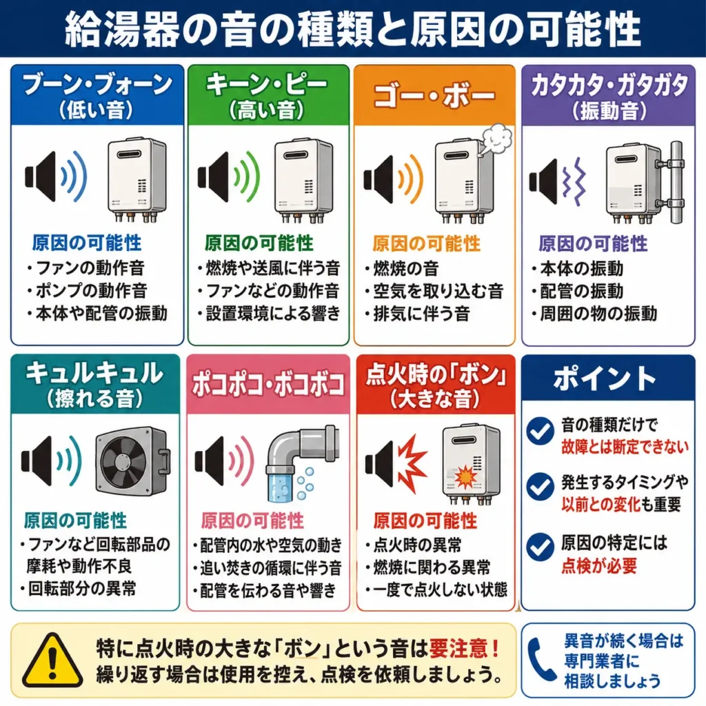 給湯器の音の種類と原因の可能性