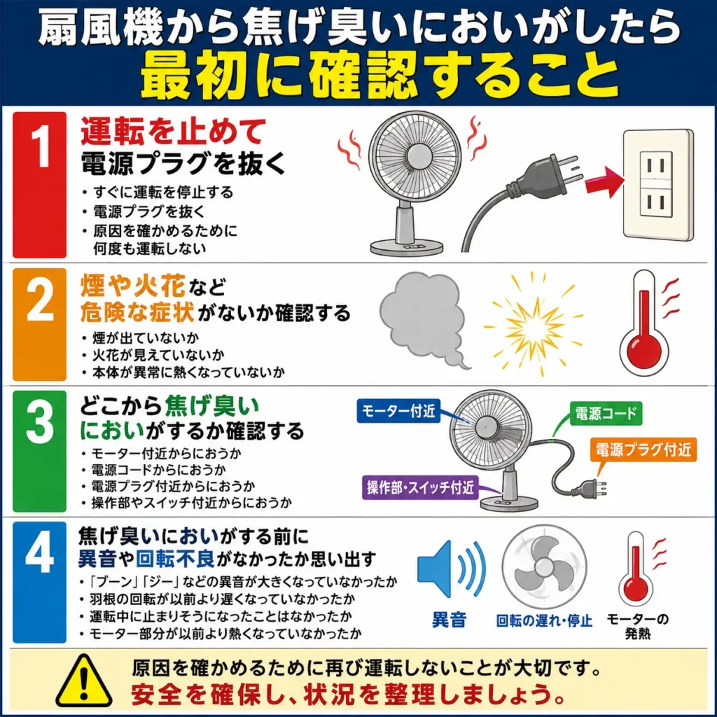 扇風機から焦げ臭いにおいがしたら最初に確認すること