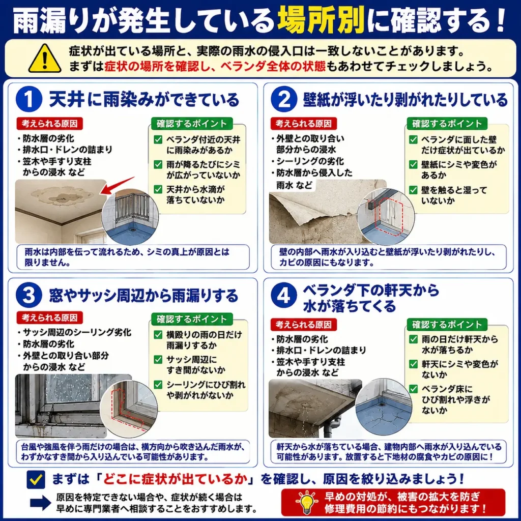 雨漏りが発生している場所別に確認する!