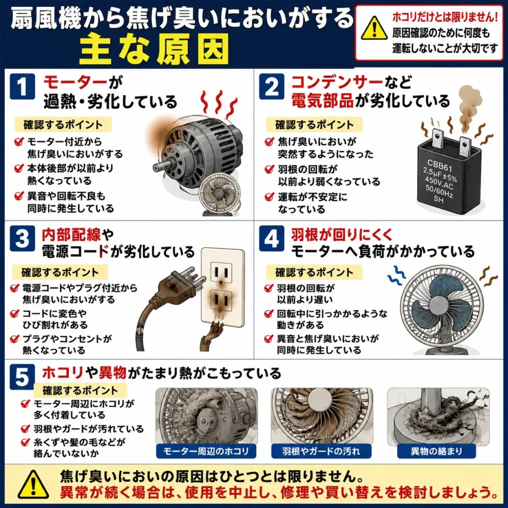 扇風機から焦げ臭いにおいがする主な原因