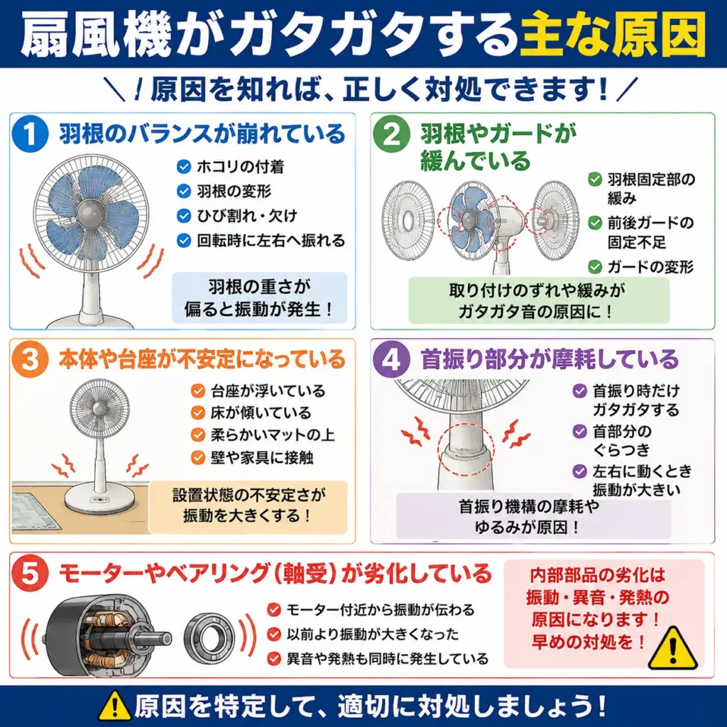 扇風機がガタガタする主な原因