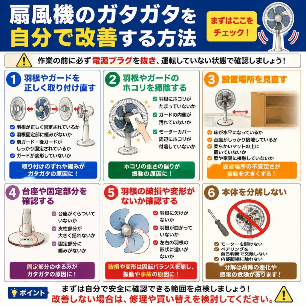 扇風機のガタガタを自分で改善する方法