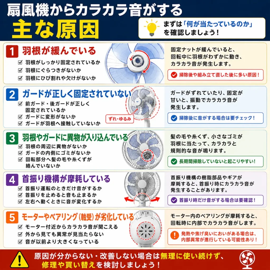 扇風機からカラカラ音がする主な原因