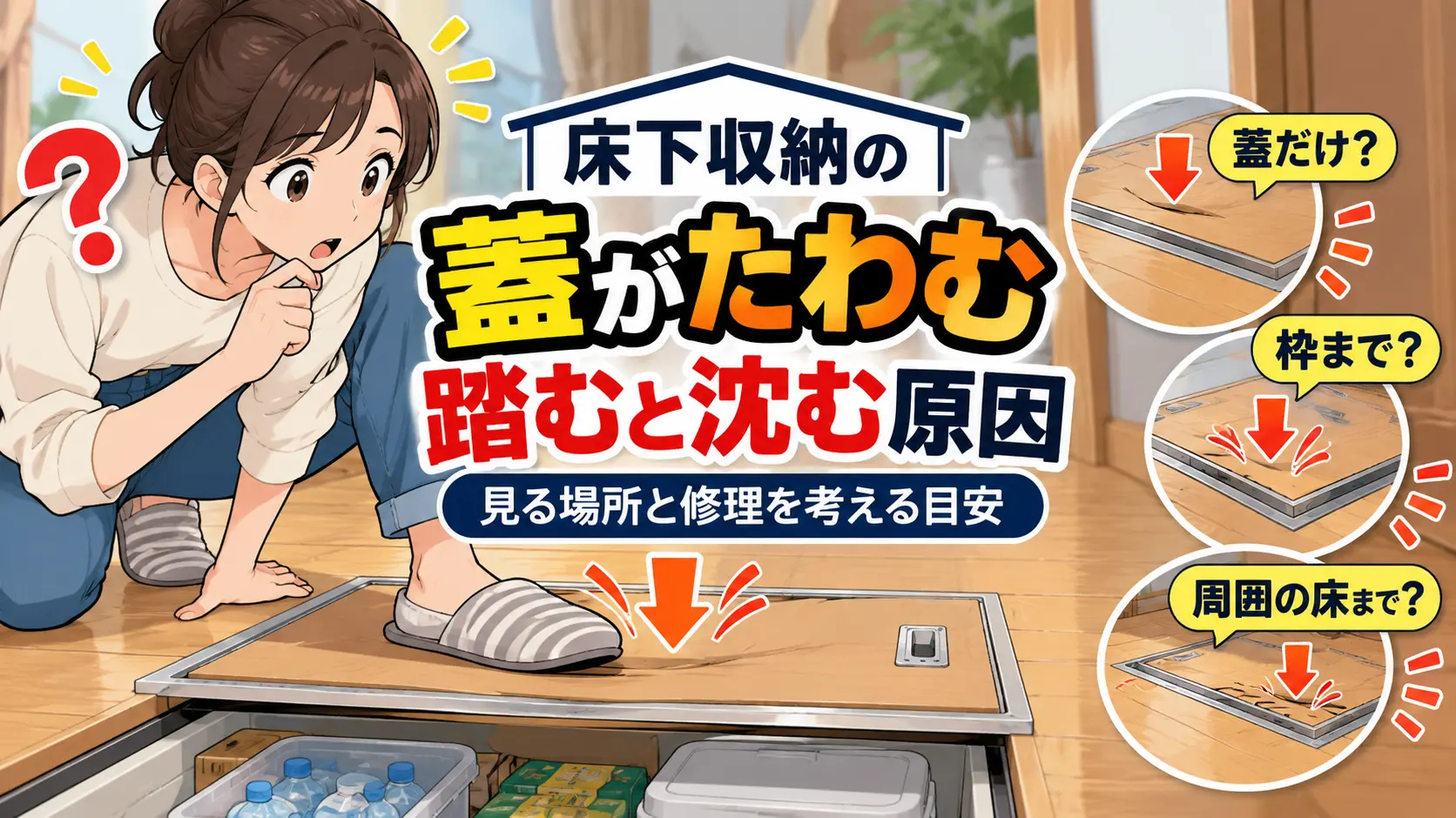 床下収納の蓋がたわむ、踏むと沈む原因