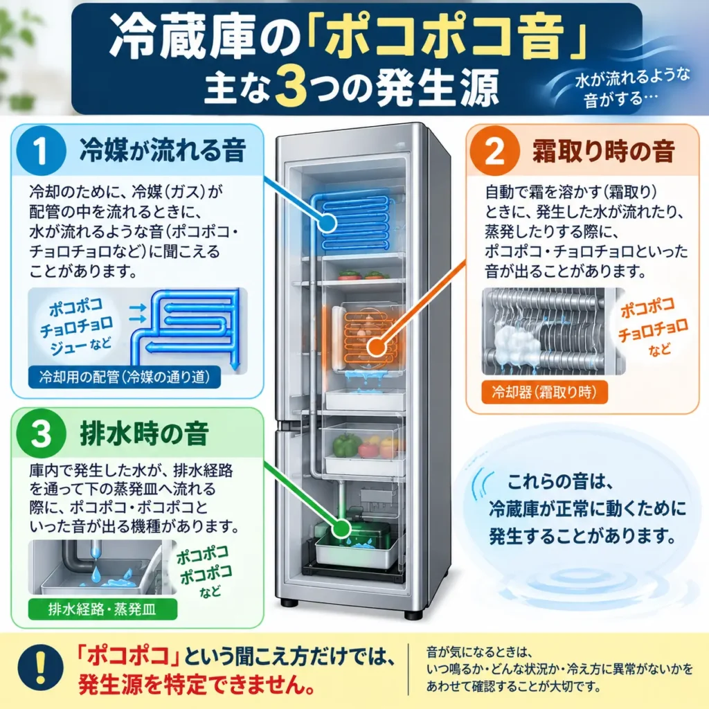 冷蔵庫のポコポコ音 主な3つの発生源