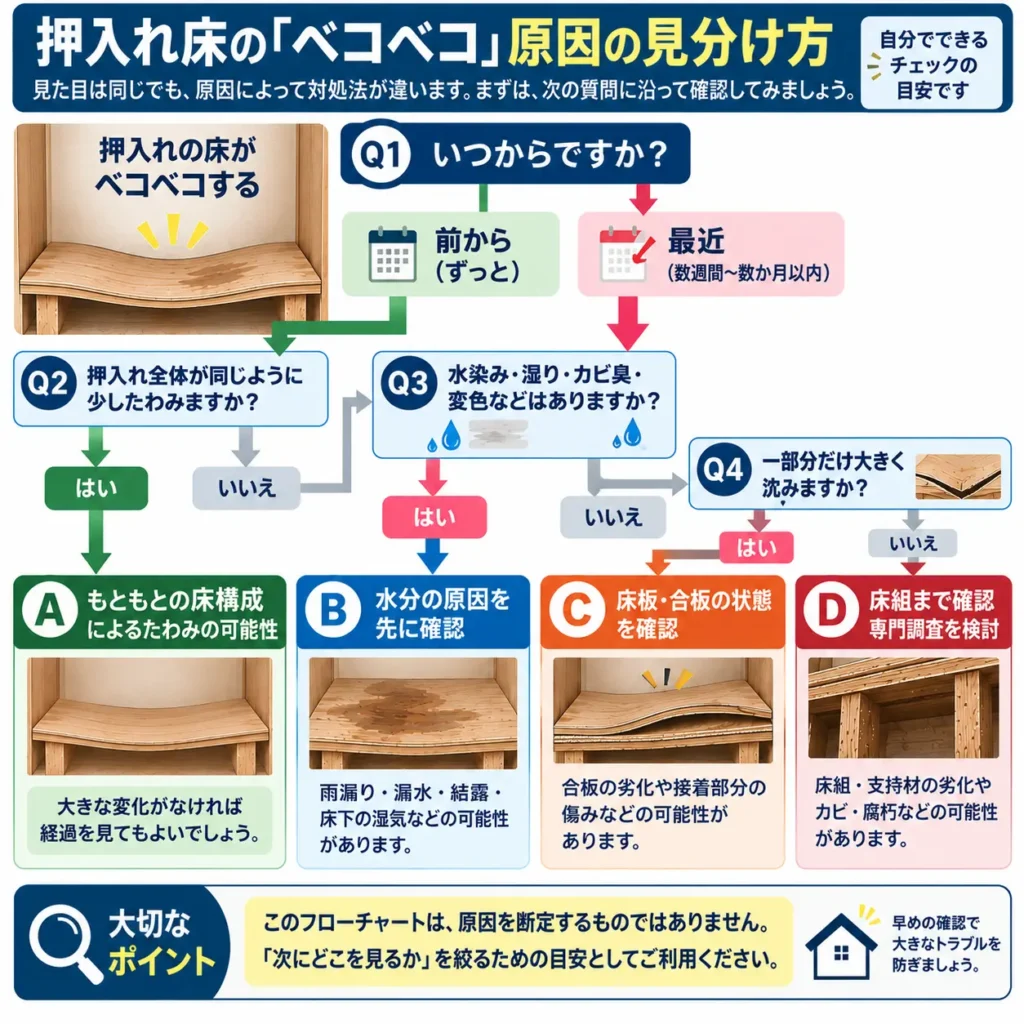 押入れ床のベコベコ 原因の見分け方