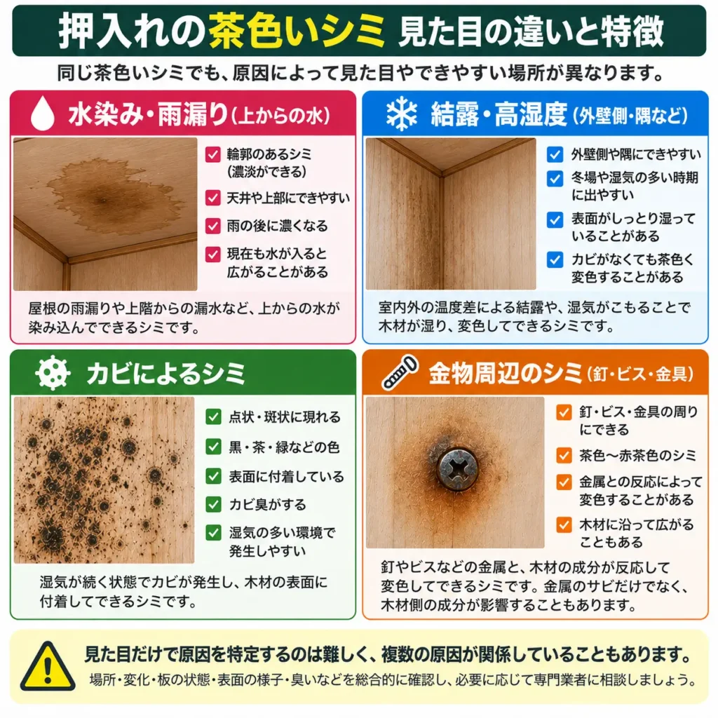 押入れの茶色いシミ 見た目の違いと特徴