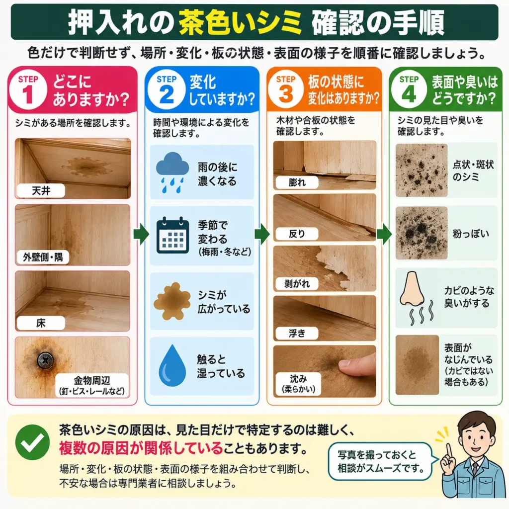 押入れの茶色いシミ 確認の手順