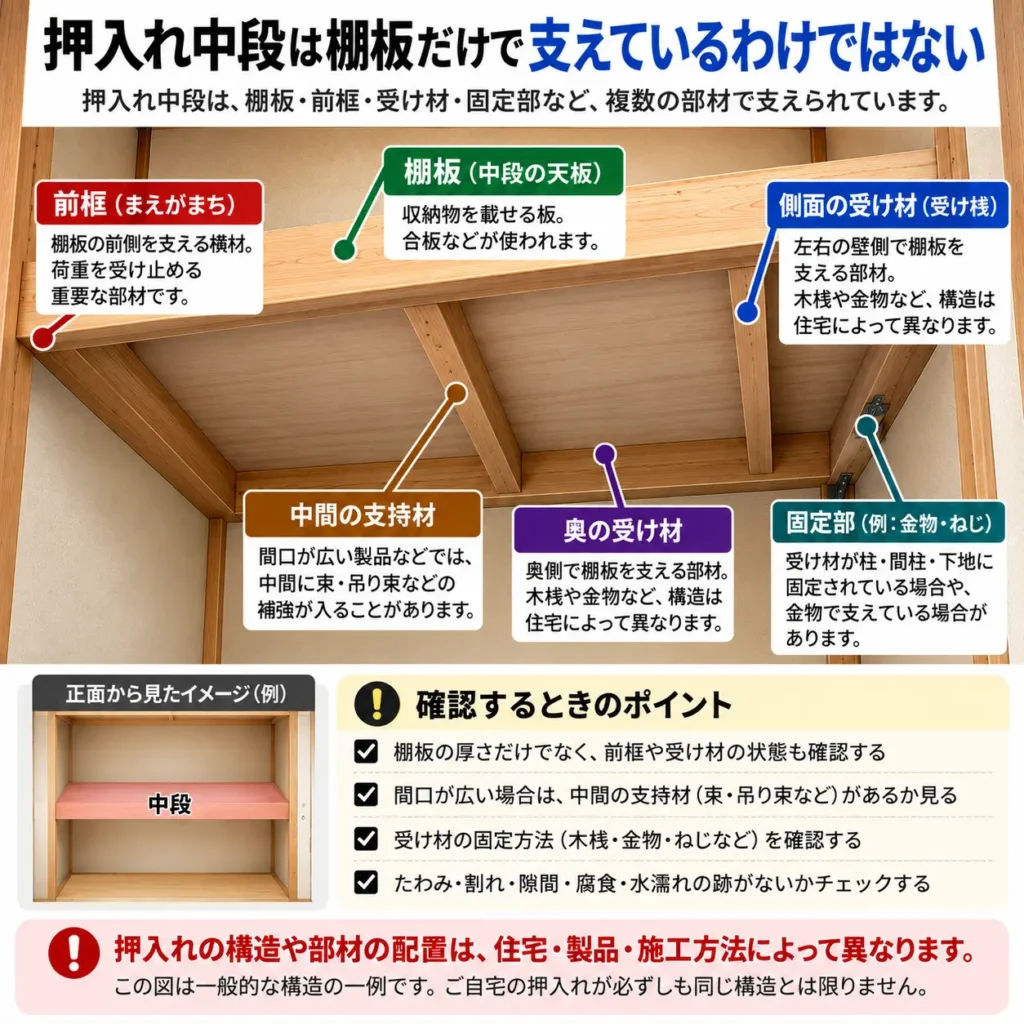 押入れ中断は棚板だけで支えられているわけではない