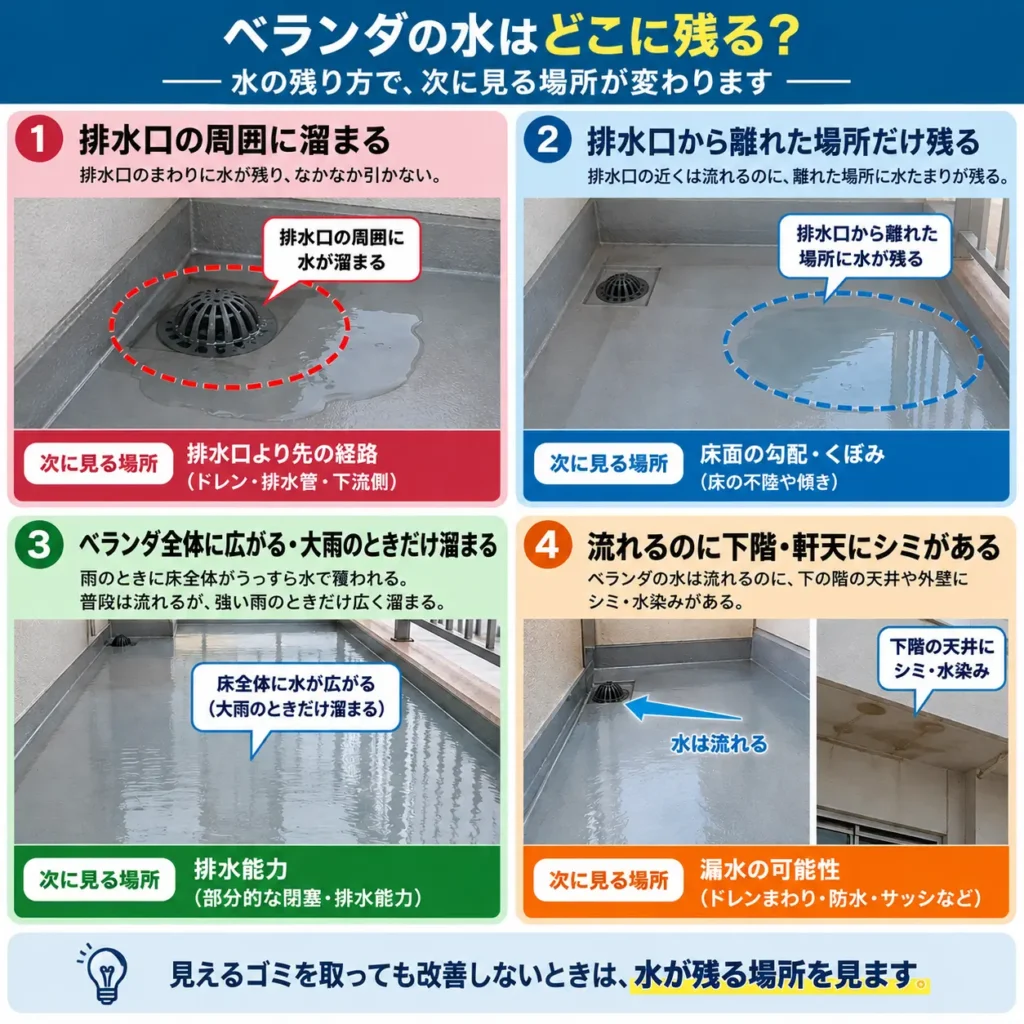 ベランダの水はどこに残る?