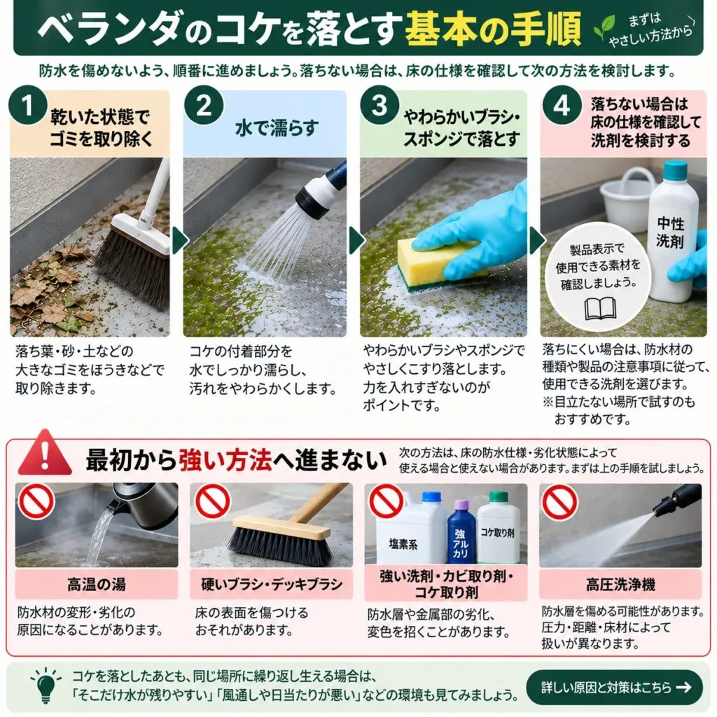 ベランダのコケを落とす基本の手順