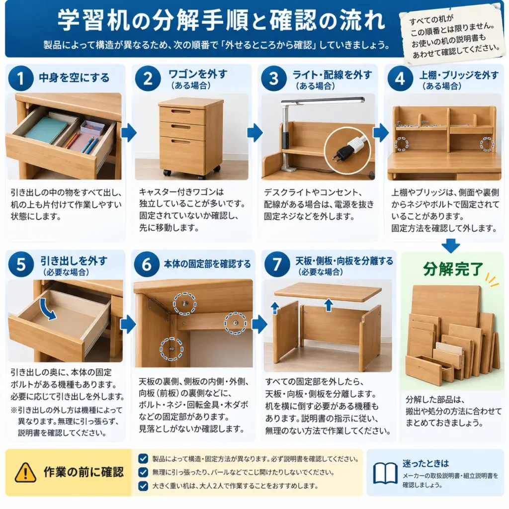 学習机の分解手順と確認の流れ