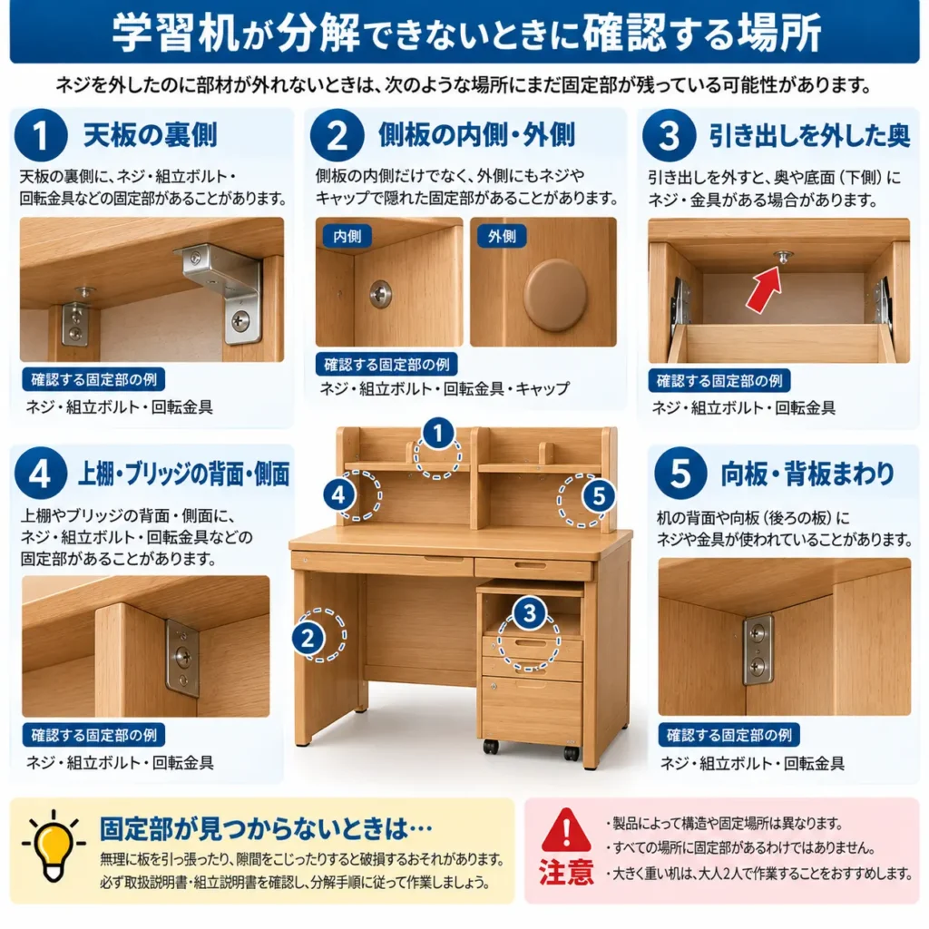学習机が分解できない時に確認する場所