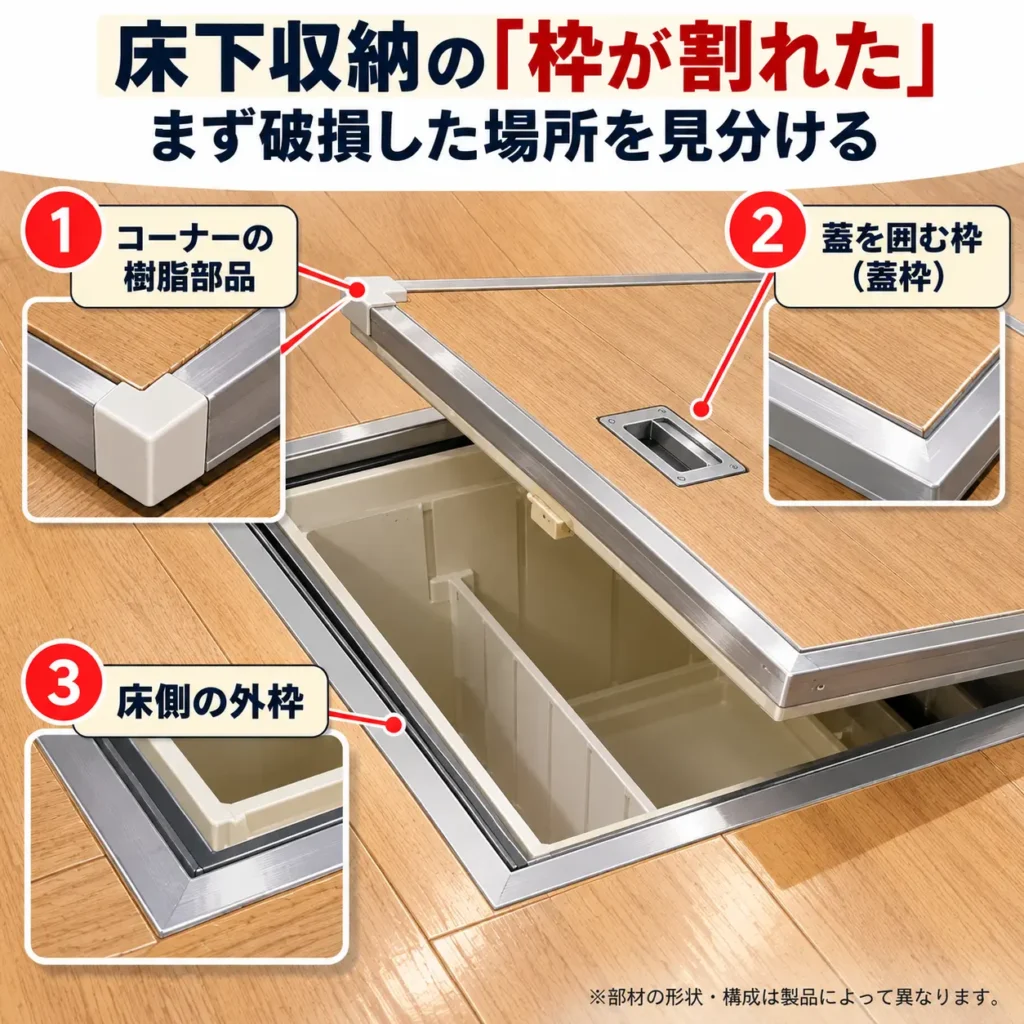 床下収納の枠が割れた まず破損した場所を見分ける
