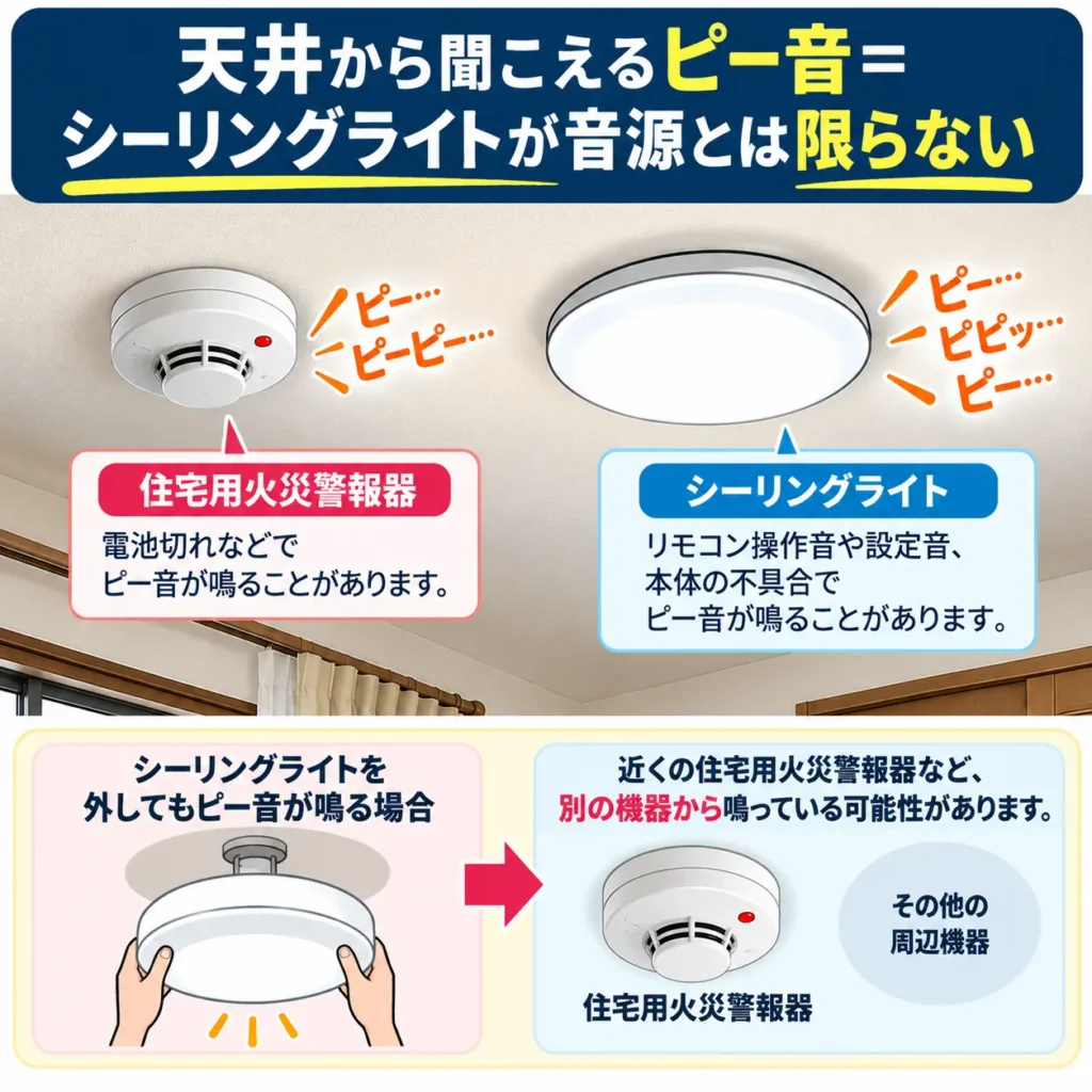 天井から聞こえるピー音=シーリングライトが音源とは限らない