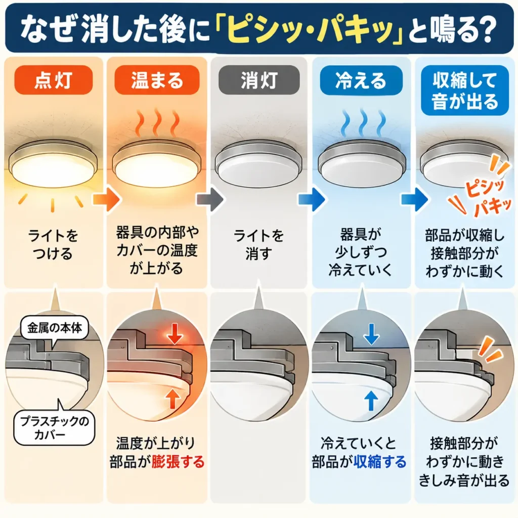 なぜ消した後にピシッ・パキッとなる?